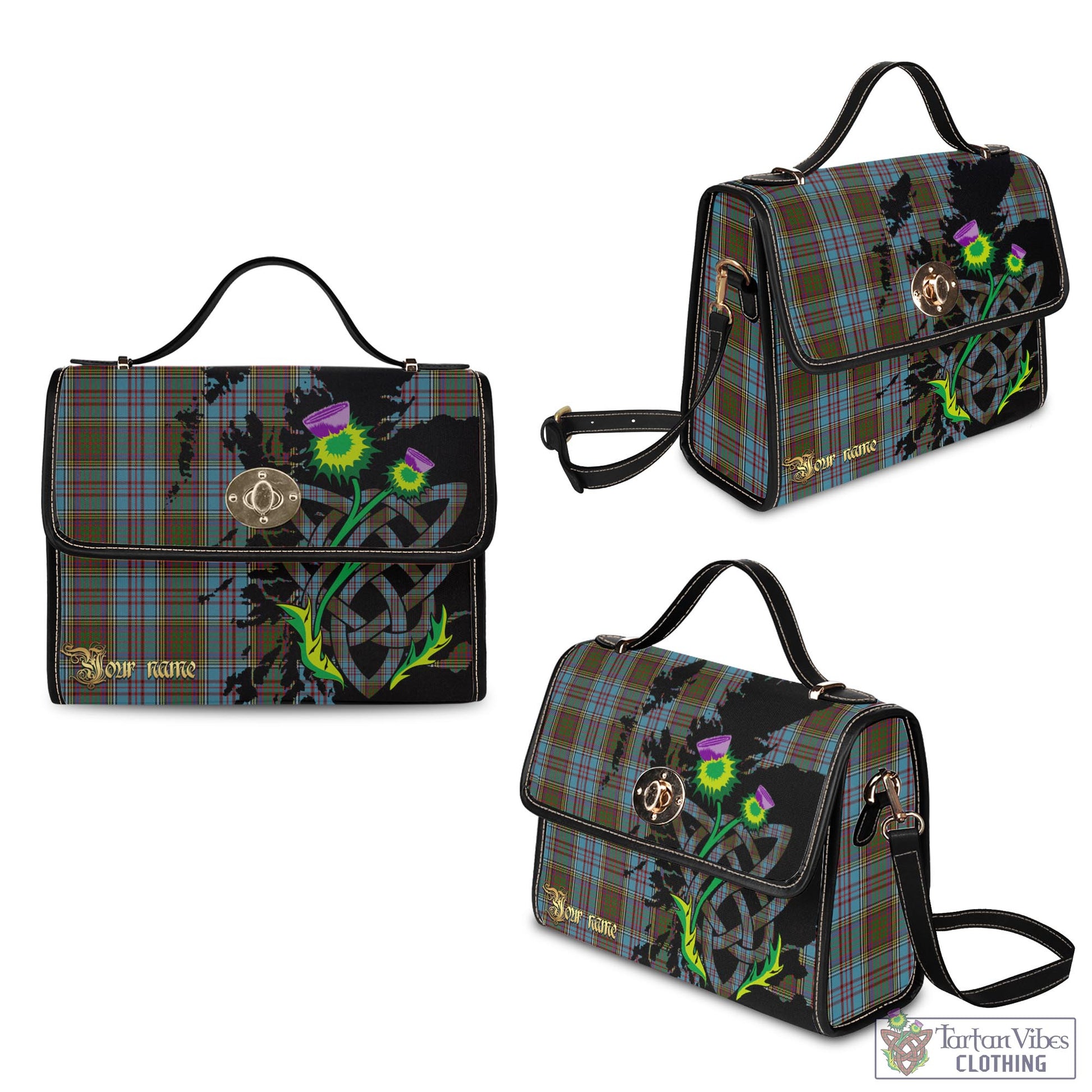 Tartan Vibes Clothing Anderson Tartan Waterproof Canvas Bag with Scotland Map and Thistle Celtic Accents