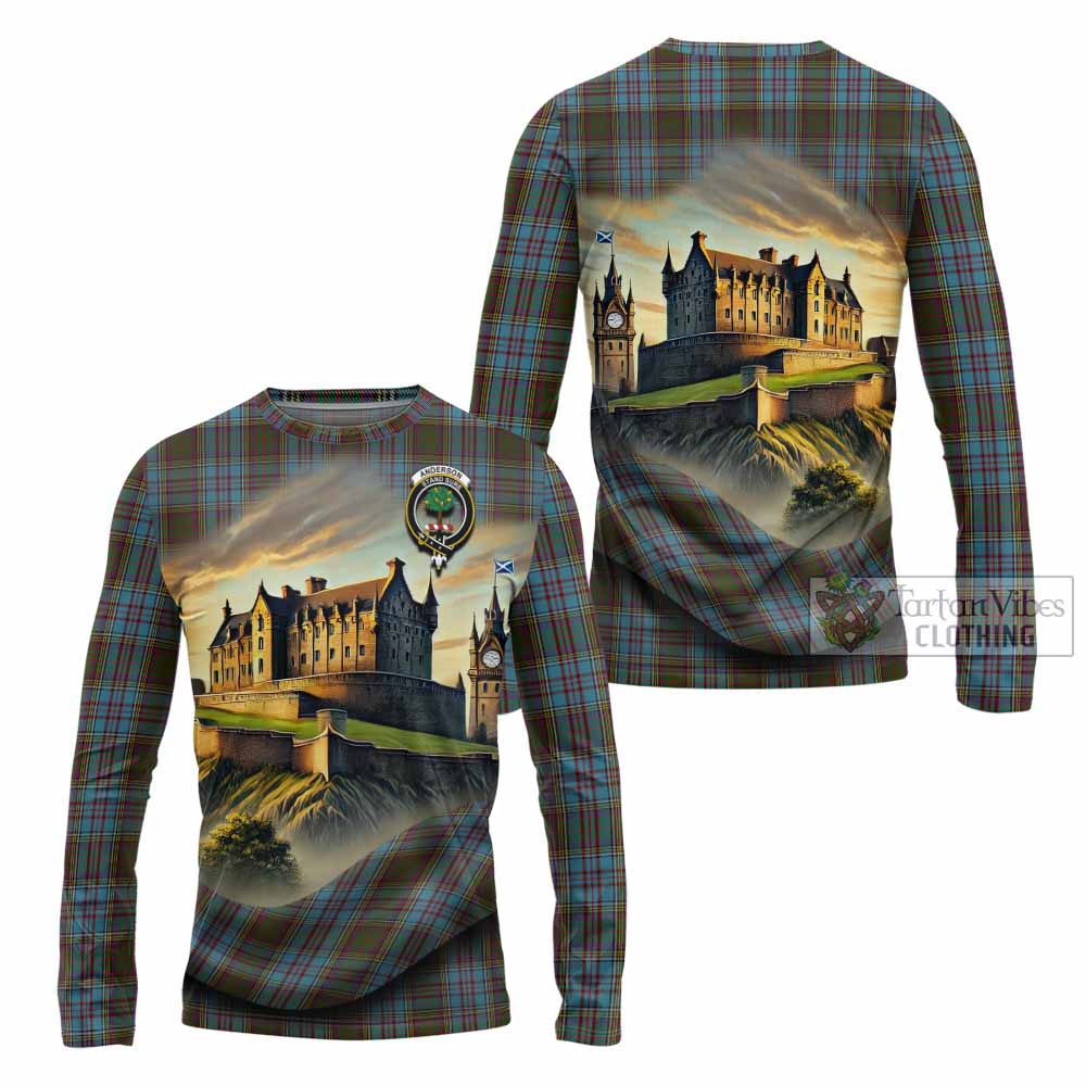 Tartan Vibes Clothing Anderson Tartan Family Crest Long Sleeve T-Shirt with Scottish Ancient Castle Style