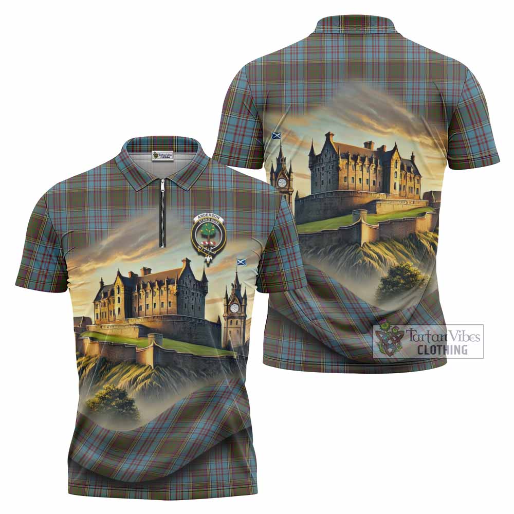 Tartan Vibes Clothing Anderson Tartan Family Crest Zipper Polo Shirt with Scottish Ancient Castle Stype