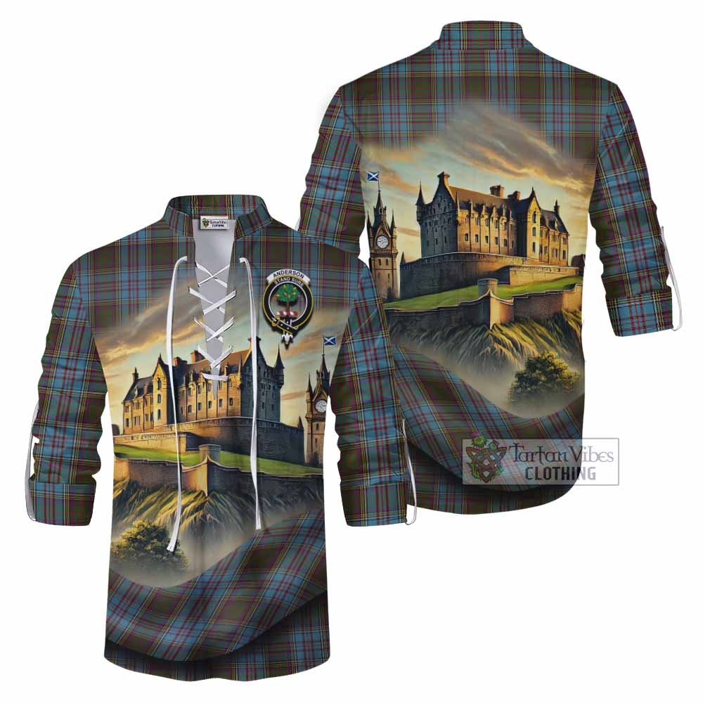 Tartan Vibes Clothing Anderson Tartan Family Crest Ghillie Kilt Shirt with Scottish Ancient Castle Style