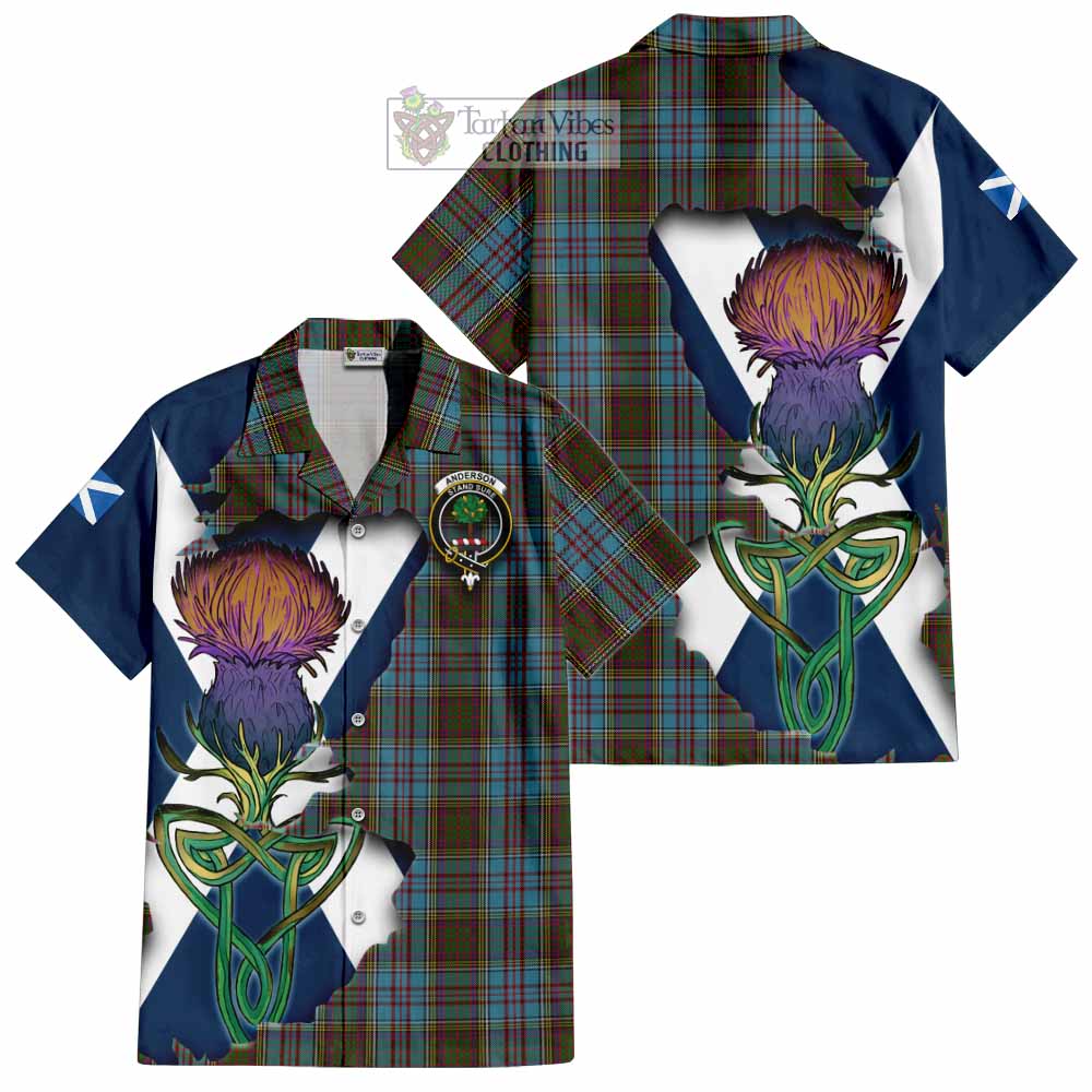 Tartan Vibes Clothing Anderson Tartan Family Crest Short Sleeve Button Shirt Scottish Thistle Celtic Inspired