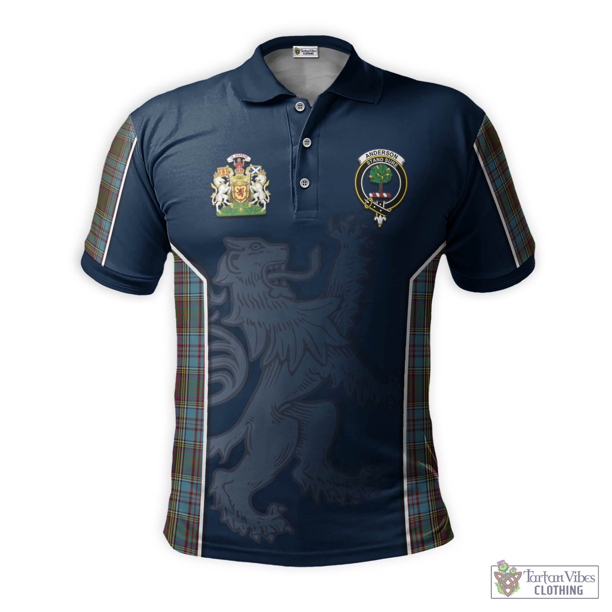 Tartan Vibes Clothing Anderson Tartan Men's Polo Shirt with Family Crest and Lion Rampant Vibes Sport Style