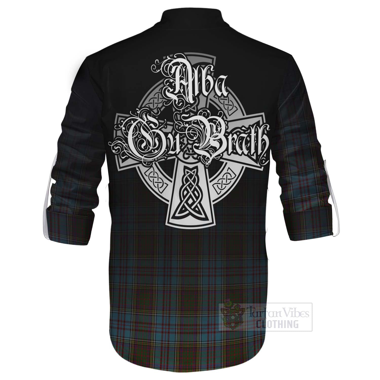 Tartan Vibes Clothing Anderson Tartan Ghillie Kilt Shirt Featuring Alba Gu Brath Family Crest Celtic Inspired