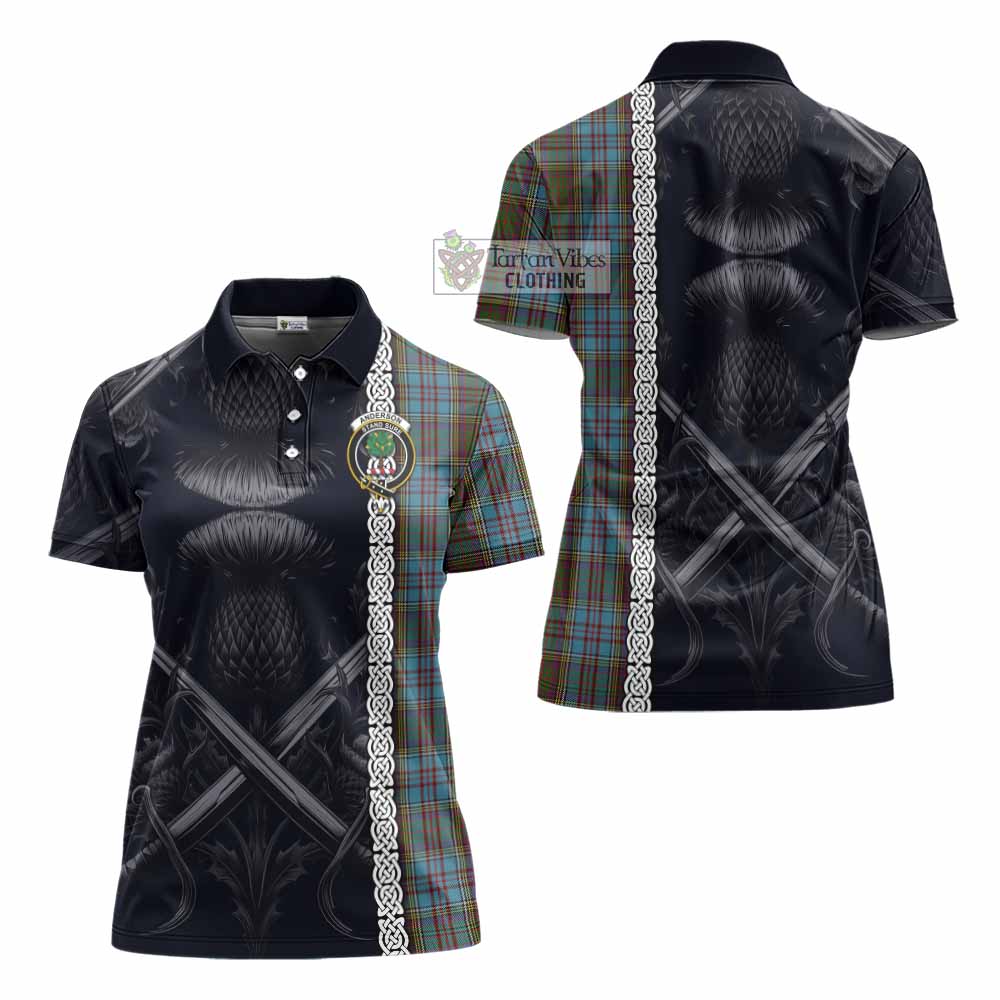 Tartan Vibes Clothing Anderson Tartan Women's Polo Shirt with Family Crest Cross Sword Thistle Celtic Vibes