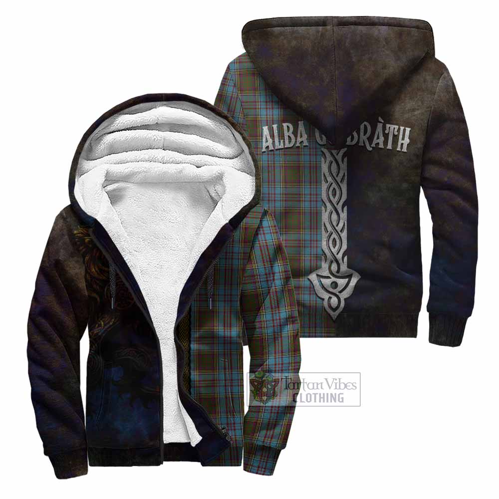Tartan Vibes Clothing Anderson Tartan Family Crest Sherpa Hoodie Alba Gu Brath Be Brave Lion Ancient Style
