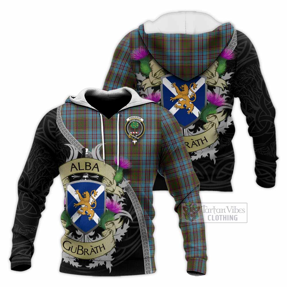 Tartan Vibes Clothing Anderson Tartan Family Crest Knitted Hoodie Lion Rampant Royal Thistle Shield Celtic Inspired