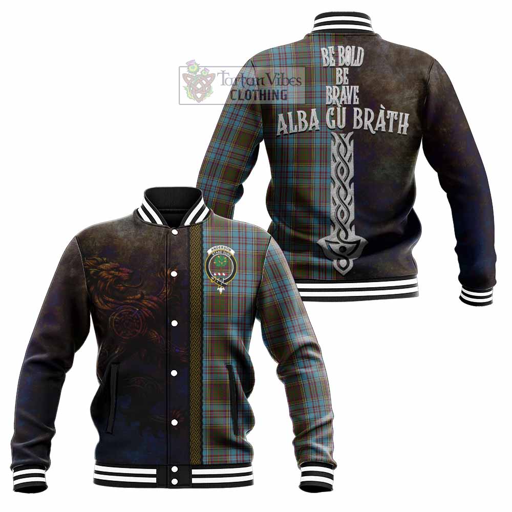 Tartan Vibes Clothing Anderson Tartan Family Crest Baseball Jacket Alba Gu Brath Be Brave Lion Ancient Style