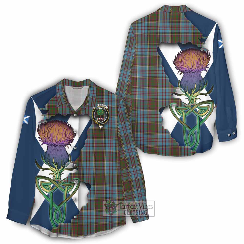Tartan Vibes Clothing Anderson Tartan Family Crest Women's Casual Shirt Scottish Thistle Celtic Inspired