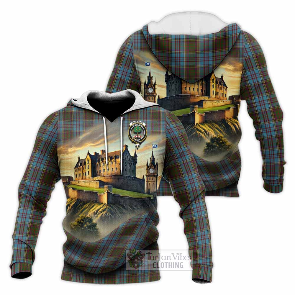 Tartan Vibes Clothing Anderson Tartan Family Crest Knitted Hoodie with Scottish Ancient Castle Style