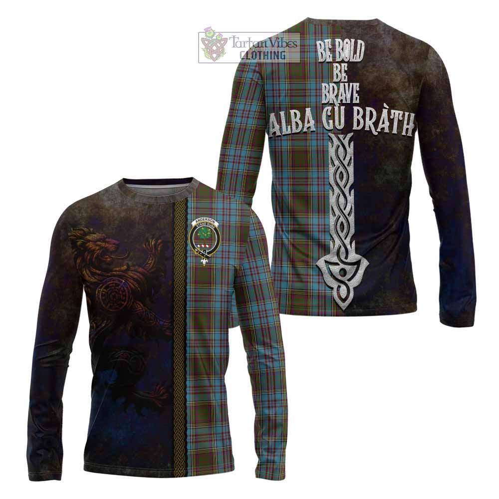 Tartan Vibes Clothing Anderson Tartan Family Crest Long Sleeve T-Shirt Alba Gu Brath Be Brave Lion Ancient Style
