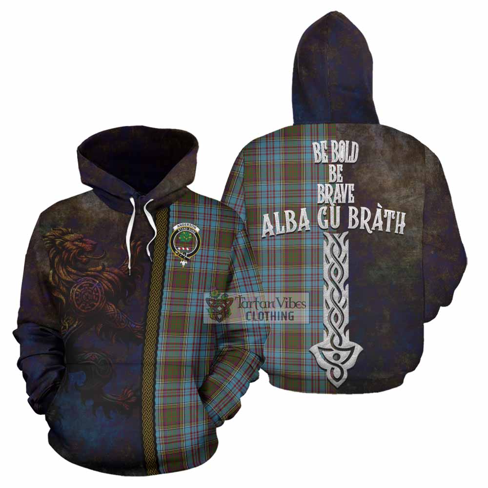 Tartan Vibes Clothing Anderson Tartan Family Crest Hoodie Alba Gu Brath Be Brave Lion Ancient Style