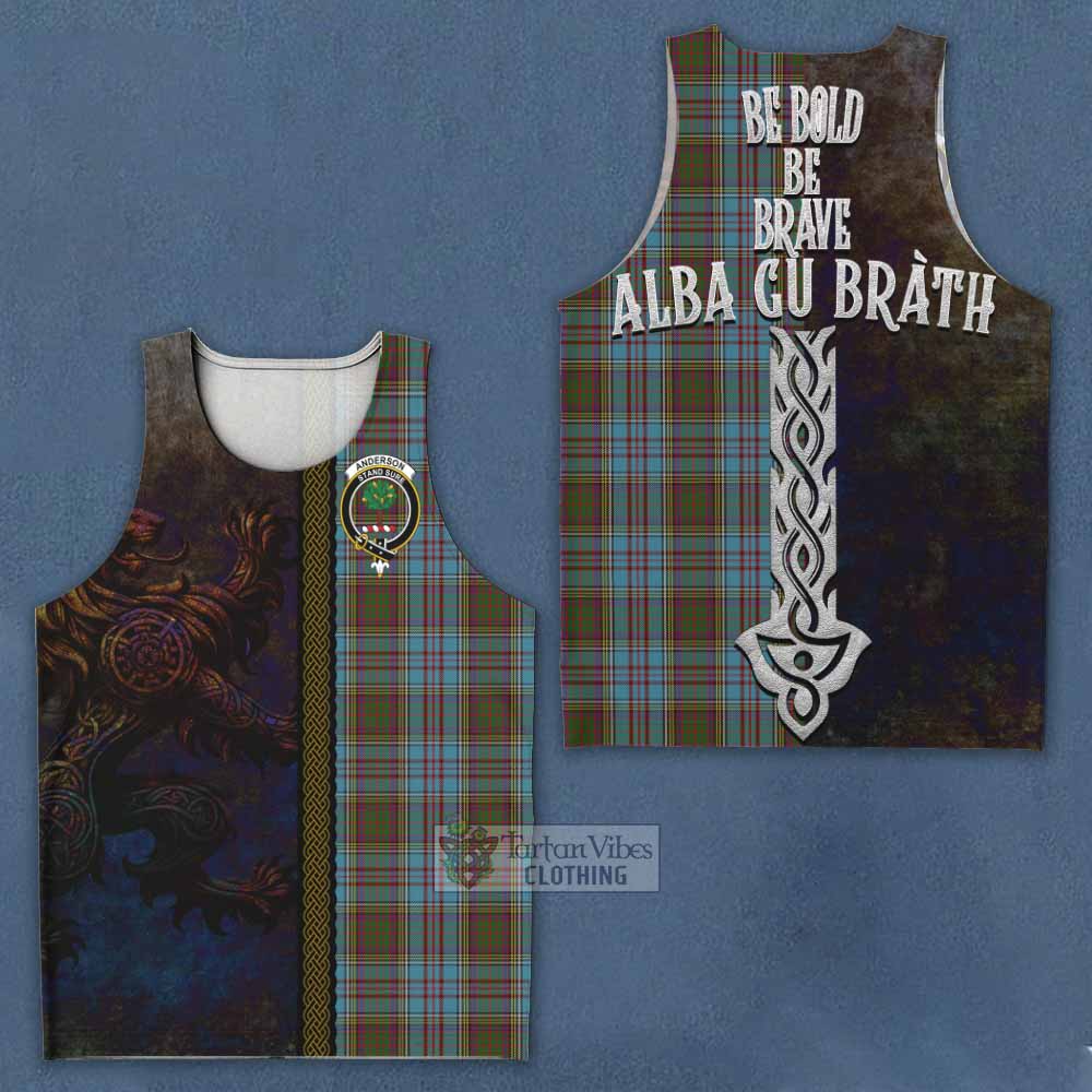 Tartan Vibes Clothing Anderson Tartan Family Crest Men's Tank Top Alba Gu Brath Be Brave Lion Ancient Style