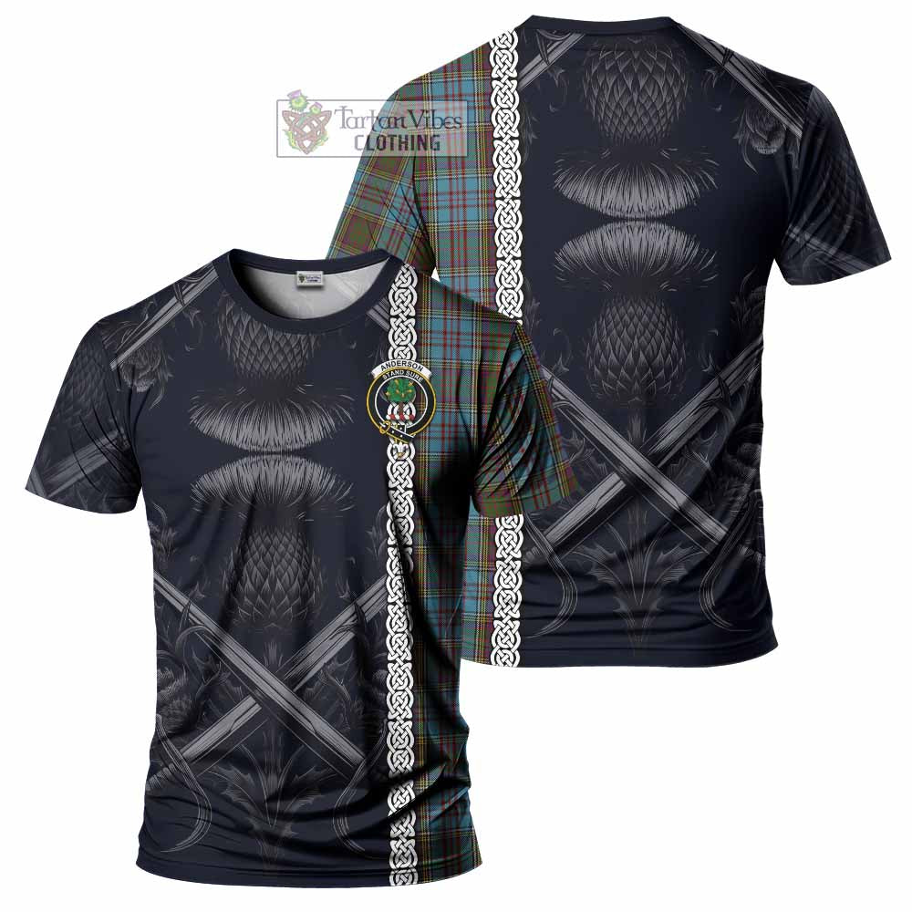 Tartan Vibes Clothing Anderson Tartan T-Shirt with Family Crest Cross Sword Thistle Celtic Vibes