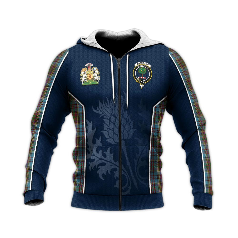 Tartan Vibes Clothing Anderson Tartan Knitted Hoodie with Family Crest and Scottish Thistle Vibes Sport Style