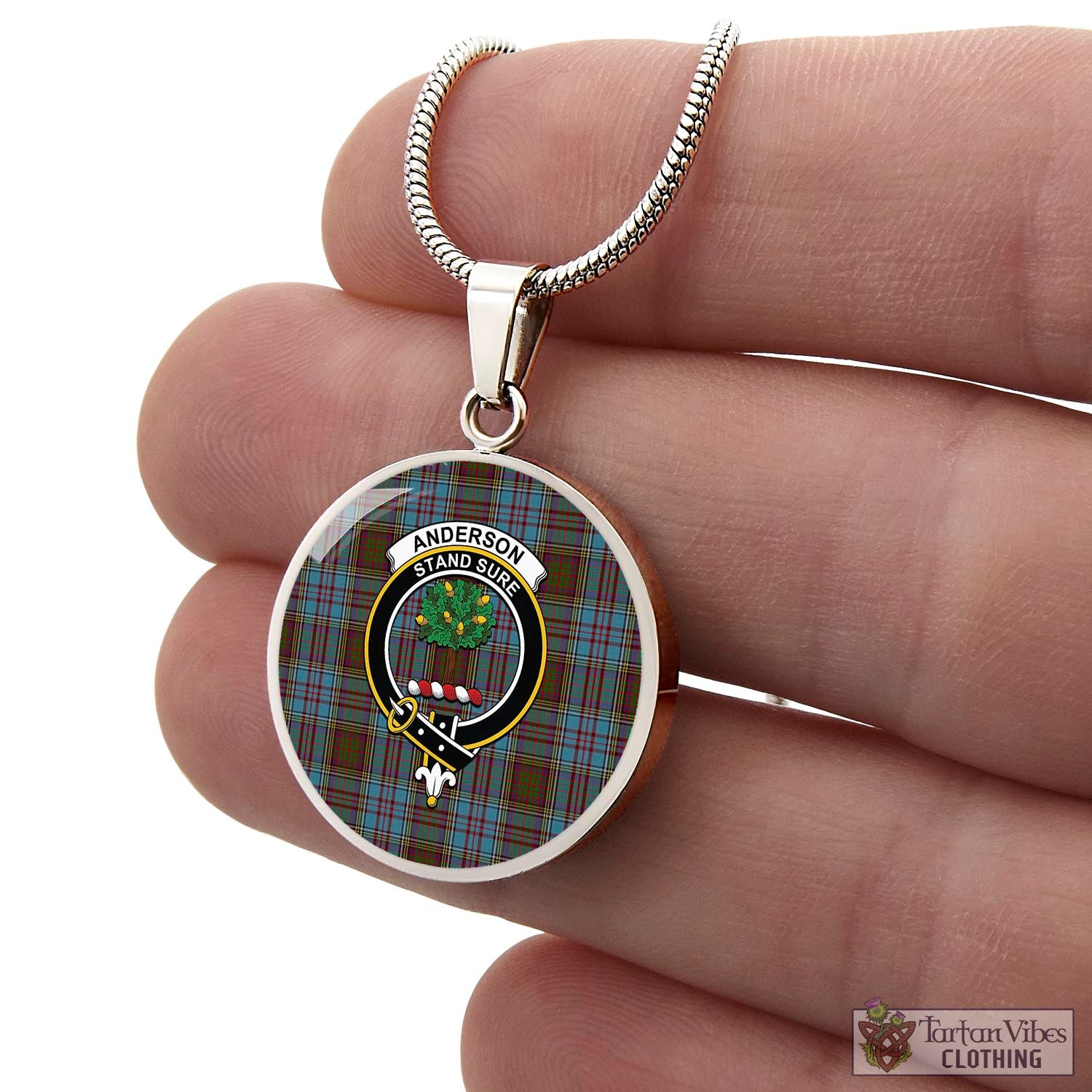 Tartan Vibes Clothing Anderson Tartan Circle Necklace with Family Crest