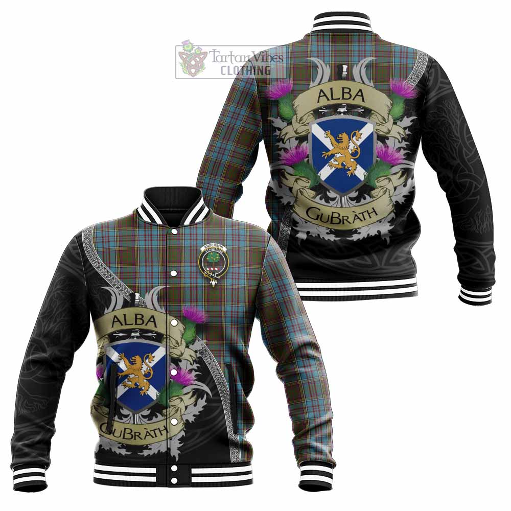 Tartan Vibes Clothing Anderson Tartan Family Crest Baseball Jacket Lion Rampant Royal Thistle Shield Celtic Inspired