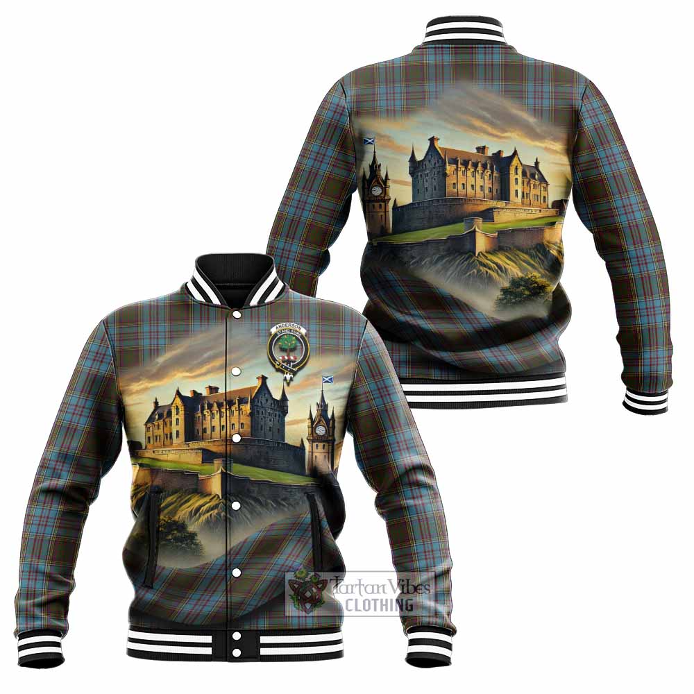Tartan Vibes Clothing Anderson Tartan Family Crest Baseball Jacket with Scottish Ancient Castle Style
