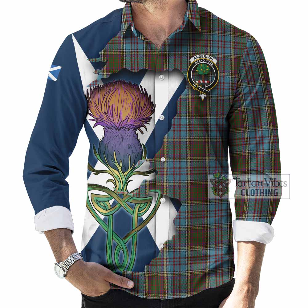 Tartan Vibes Clothing Anderson Tartan Family Crest Long Sleeve Button Shirt Scottish Thistle Celtic Inspired