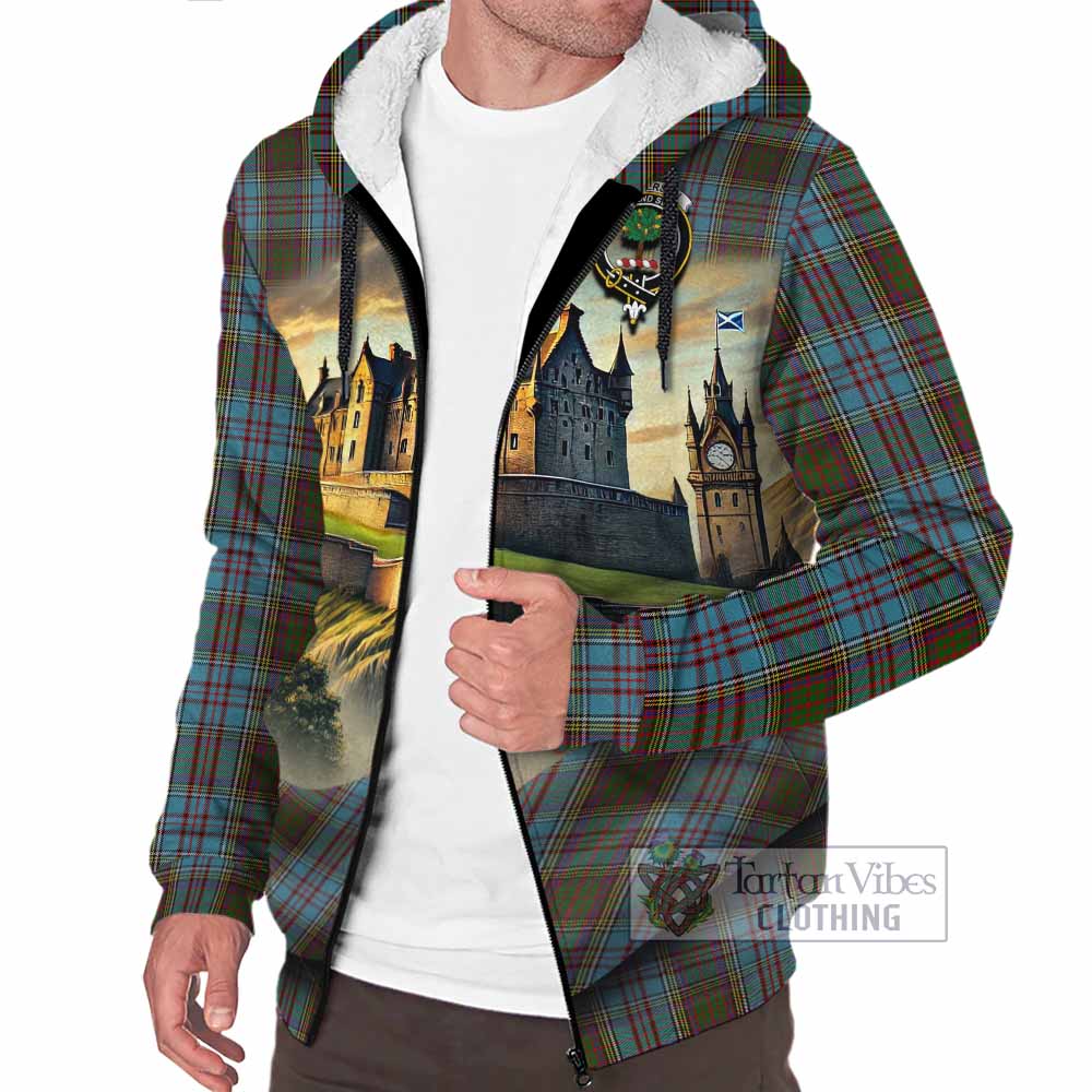 Tartan Vibes Clothing Anderson Tartan Family Crest Sherpa Hoodie with Scottish Ancient Castle Style