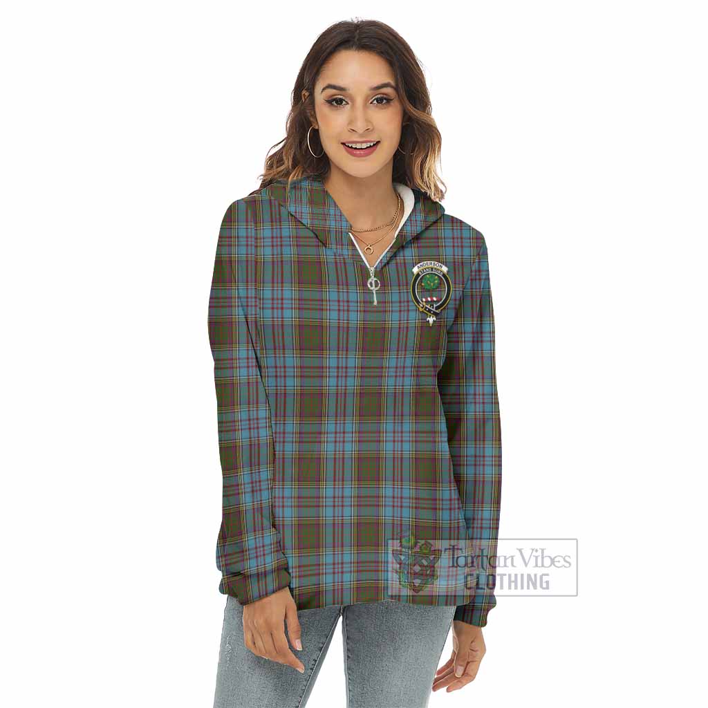 Tartan Vibes Clothing Anderson Tartan Crest Women's Borg  Half Zip Fleece Hoodie