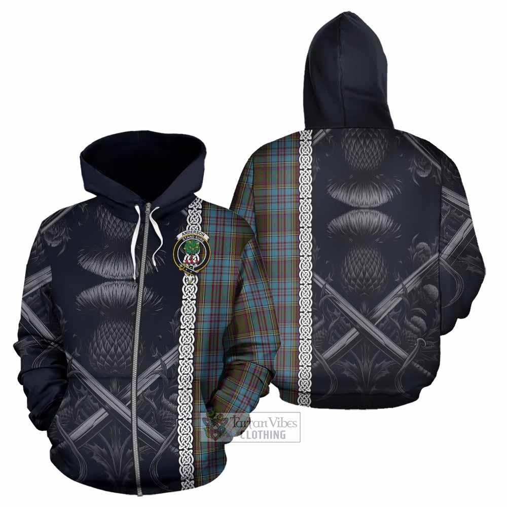 Tartan Vibes Clothing Anderson Tartan Hoodie with Family Crest Cross Sword Thistle Celtic Vibes