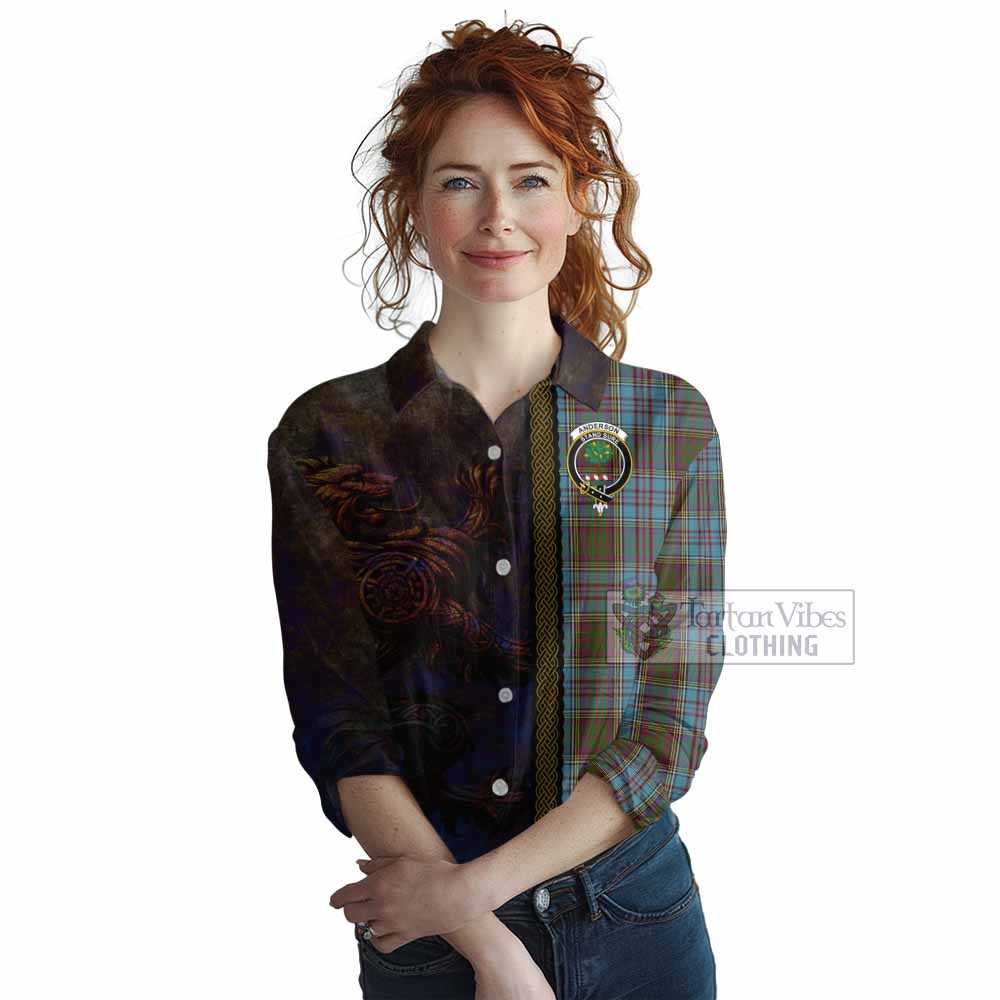 Tartan Vibes Clothing Anderson Tartan Family Crest Women's Casual Shirt Alba Gu Brath Be Brave Lion Ancient Style