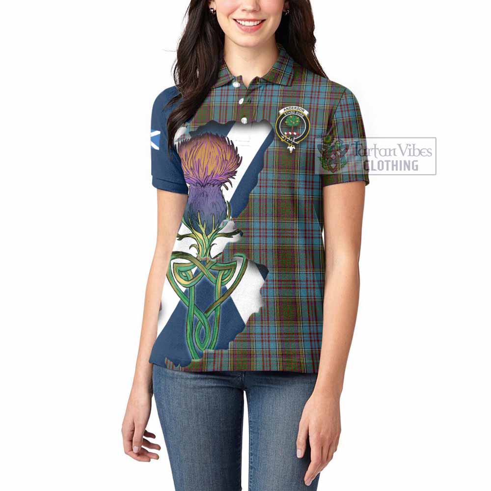 Tartan Vibes Clothing Anderson Tartan Family Crest Women's Polo Shirt Scottish Thistle Celtic Inspired