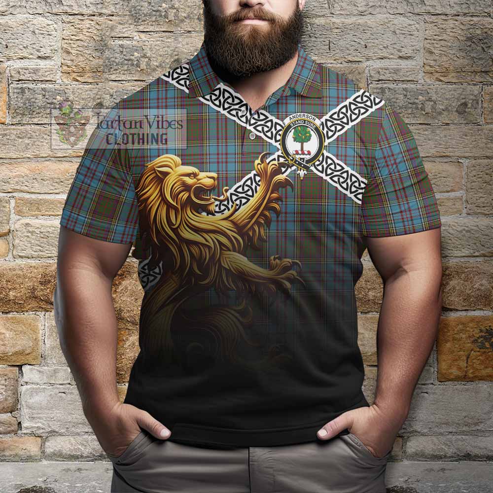 Tartan Vibes Clothing Anderson Crest Tartan Polo Shirt with Golden Lion Emblem Celtic Style