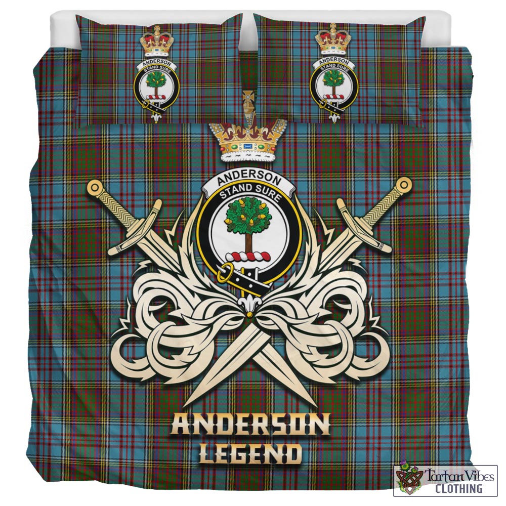 Tartan Vibes Clothing Anderson Tartan Bedding Set with Clan Crest and the Golden Sword of Courageous Legacy