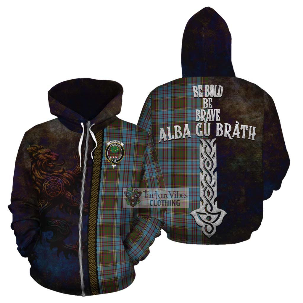 Tartan Vibes Clothing Anderson Tartan Family Crest Cotton Hoodie Alba Gu Brath Be Brave Lion Ancient Style