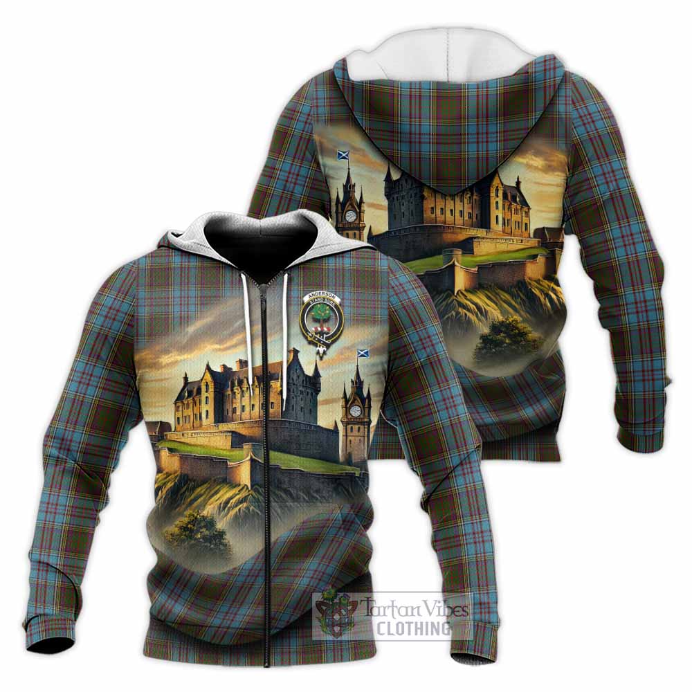 Tartan Vibes Clothing Anderson Tartan Family Crest Knitted Hoodie with Scottish Ancient Castle Style
