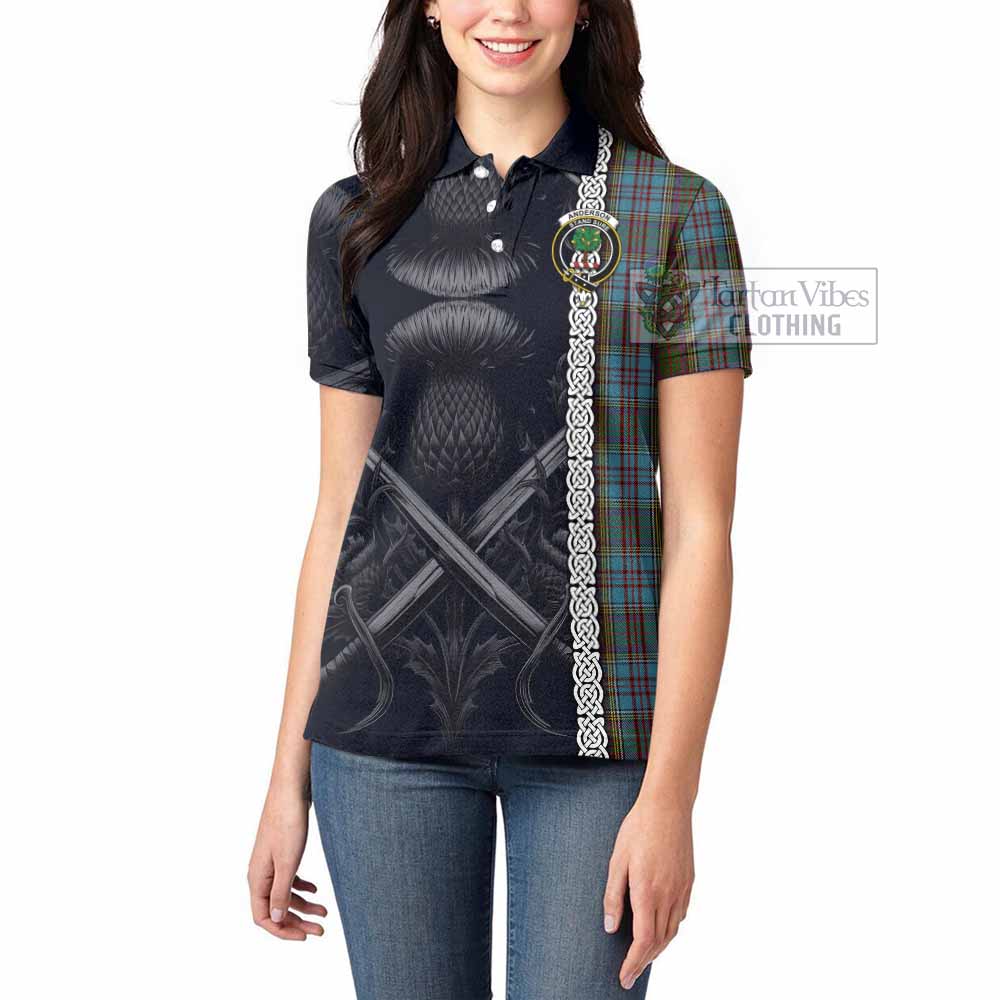 Tartan Vibes Clothing Anderson Tartan Women's Polo Shirt with Family Crest Cross Sword Thistle Celtic Vibes