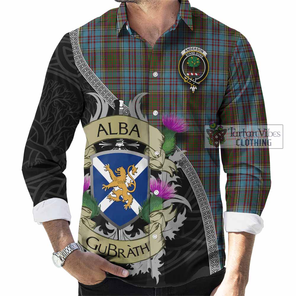 Tartan Vibes Clothing Anderson Tartan Family Crest Long Sleeve Button Shirt Lion Rampant Royal Thistle Shield Celtic Inspired