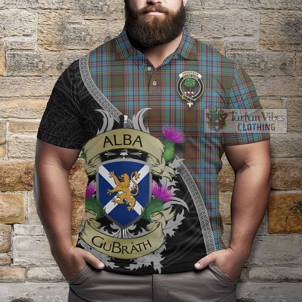 Tartan Vibes Clothing Anderson Tartan Family Crest Polo Shirt Lion Rampant Royal Thistle Shield Celtic Inspired