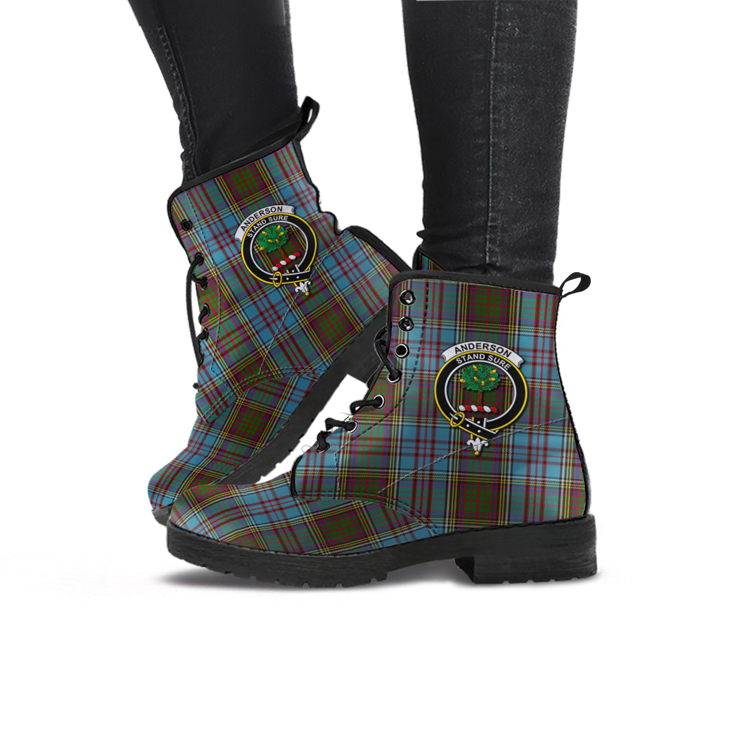 Anderson Tartan Leather Boots with Family Crest - Tartanvibesclothing
