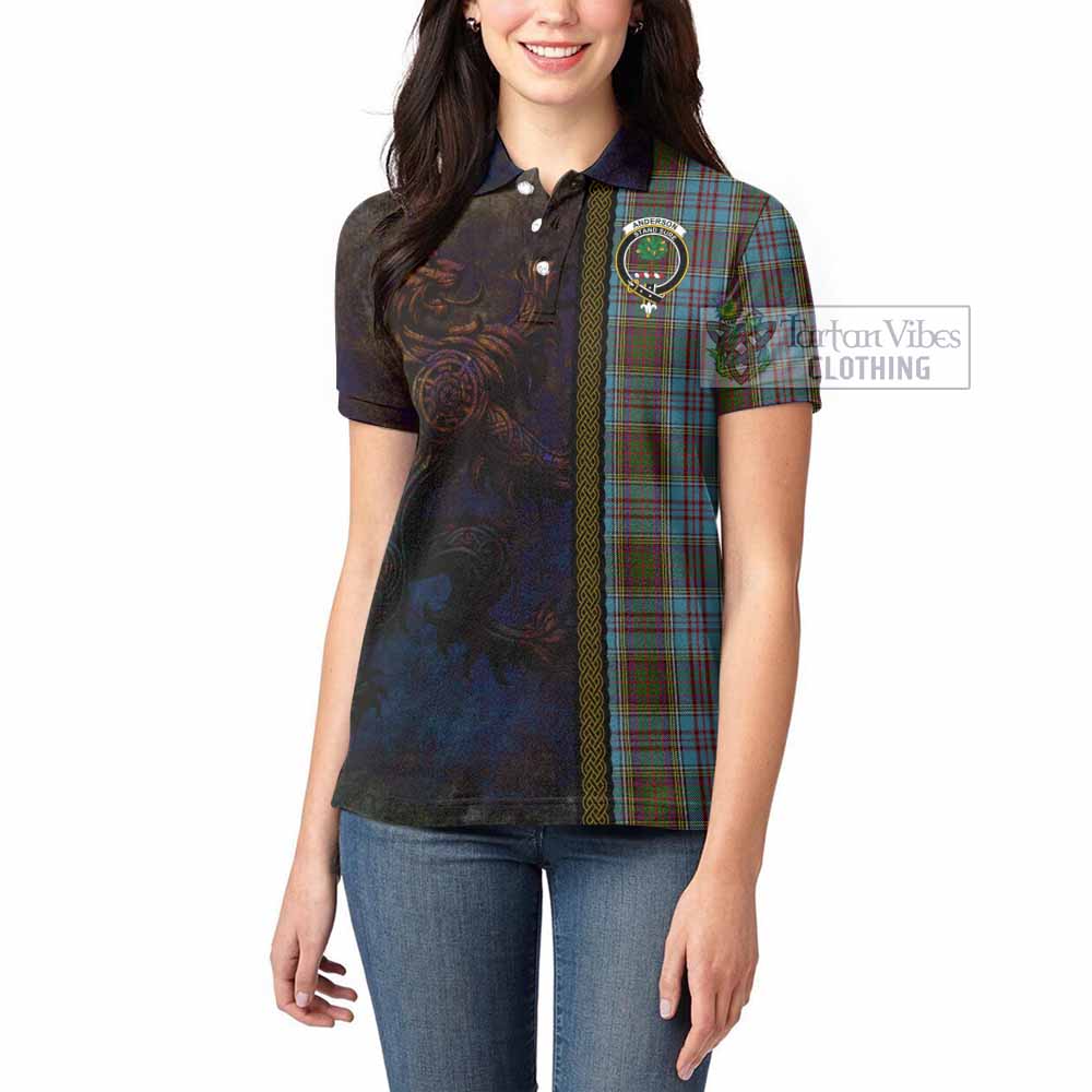 Tartan Vibes Clothing Anderson Tartan Family Crest Women's Polo Shirt Alba Gu Brath Be Brave Lion Ancient Style
