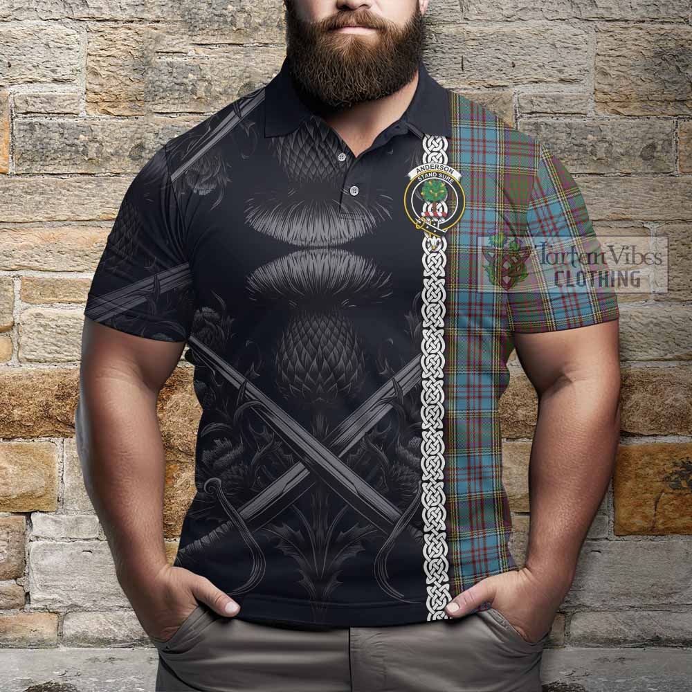 Tartan Vibes Clothing Anderson Tartan Polo Shirt with Family Crest Cross Sword Thistle Celtic Vibes