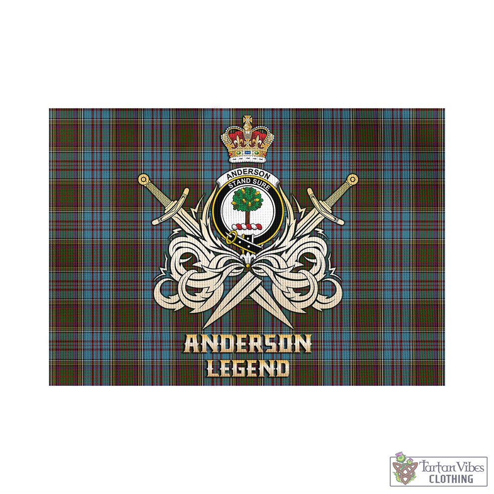 Tartan Vibes Clothing Anderson Tartan Flag with Clan Crest and the Golden Sword of Courageous Legacy