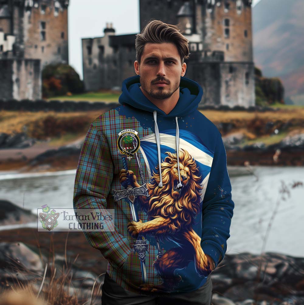 Tartan Vibes Clothing Anderson Tartan Family Crest Cotton Hoodie with Scottish Majestic Lion