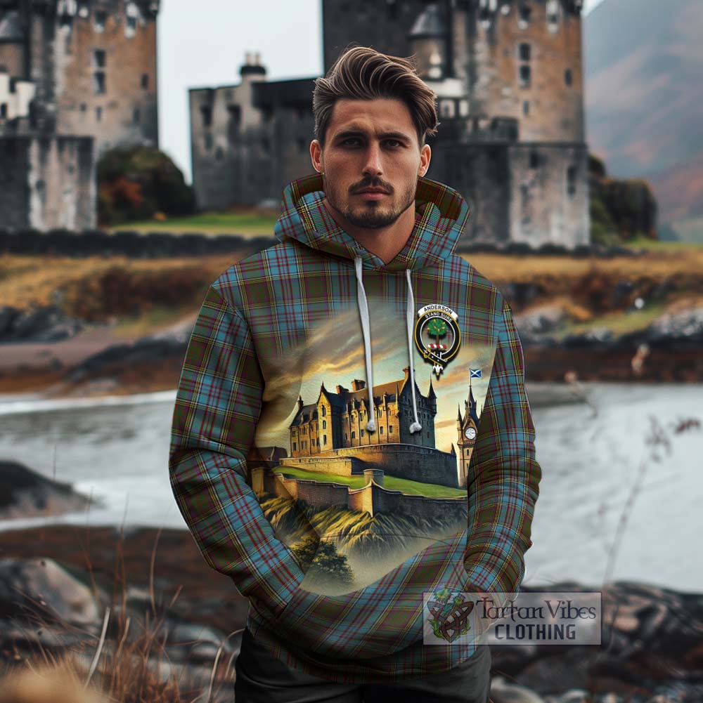 Tartan Vibes Clothing Anderson Tartan Family Crest Cotton Hoodie with Scottish Ancient Castle Style
