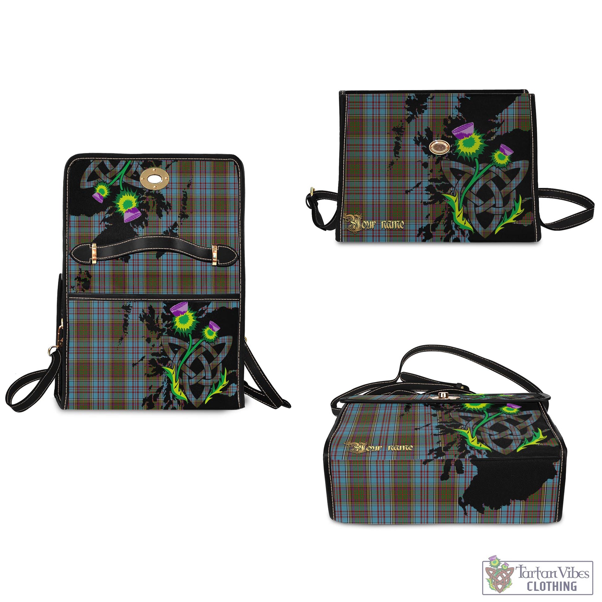 Tartan Vibes Clothing Anderson Tartan Waterproof Canvas Bag with Scotland Map and Thistle Celtic Accents