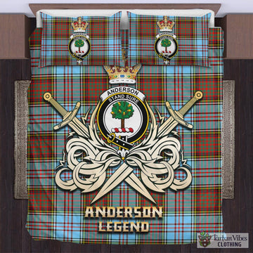 Anderson Ancient Tartan Bedding Set with Clan Crest and the Golden Sword of Courageous Legacy