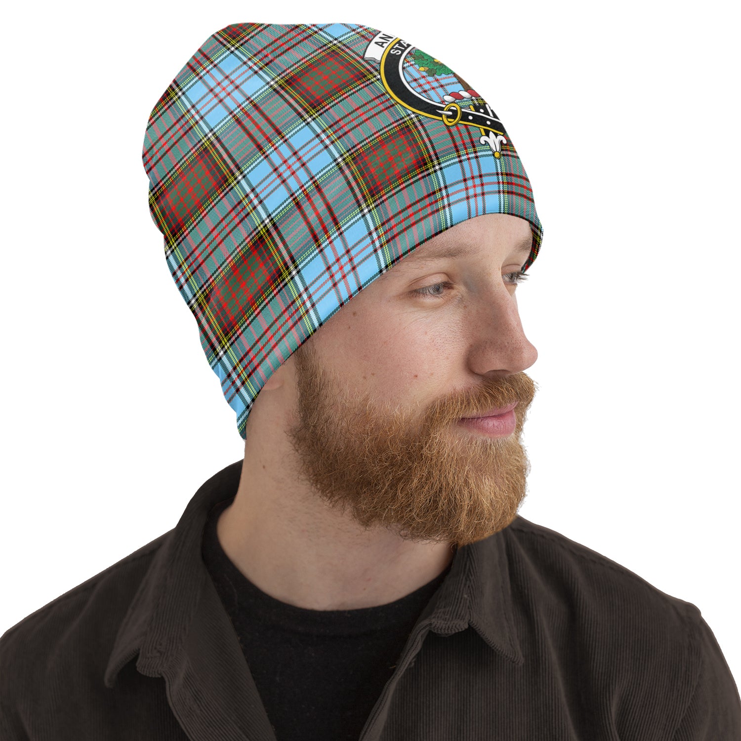 Anderson Ancient Tartan Beanies Hat with Family Crest One Size 22 inches 15.5 inches - Tartanvibesclothing