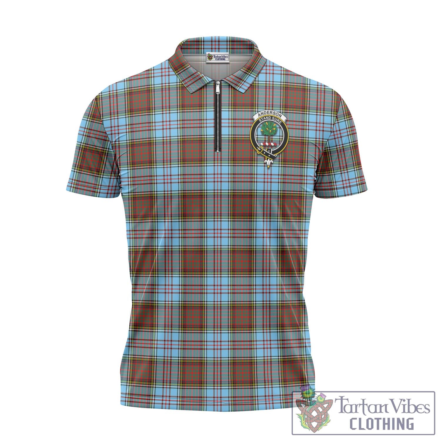Tartan Vibes Clothing Anderson Ancient Tartan Zipper Polo Shirt with Family Crest