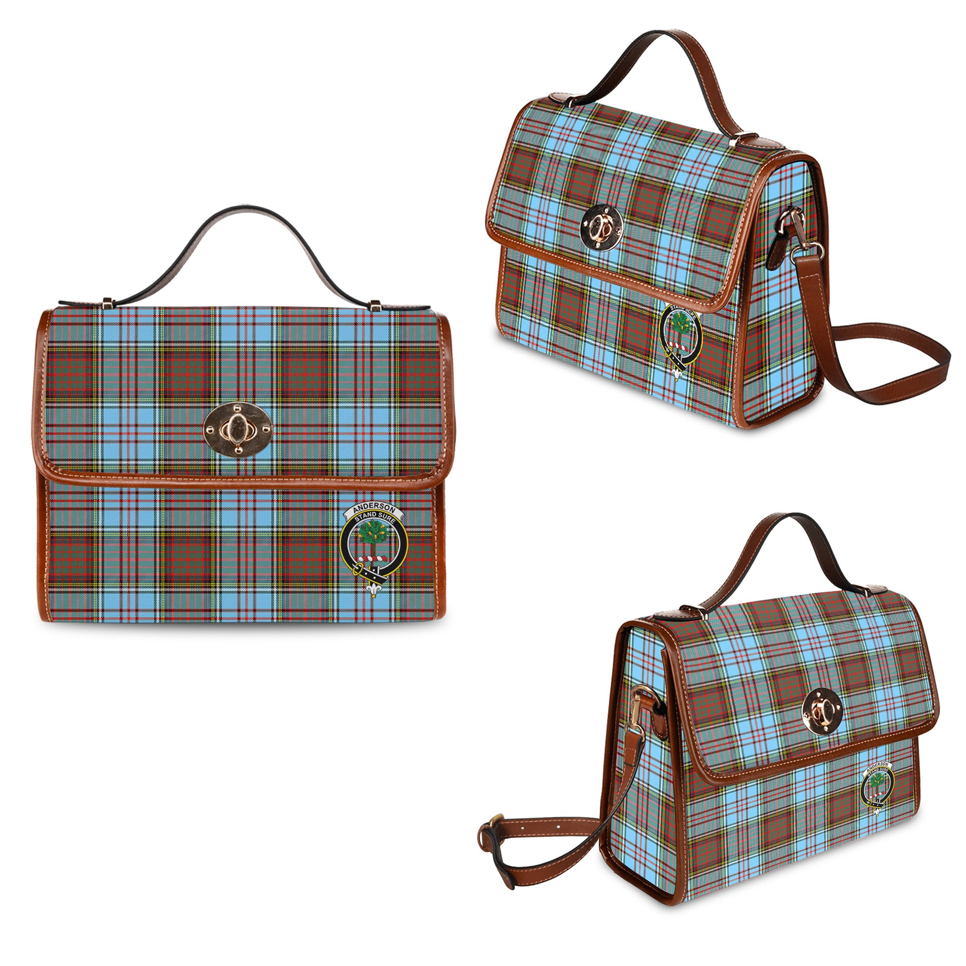 Anderson Ancient Tartan Leather Strap Waterproof Canvas Bag with Family Crest One Size 34cm * 42cm (13.4" x 16.5") - Tartanvibesclothing