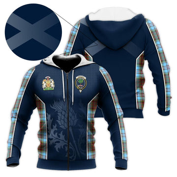 Anderson Ancient Tartan Knitted Hoodie with Family Crest and Scottish Thistle Vibes Sport Style