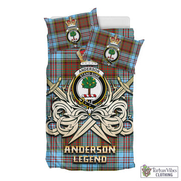 Anderson Ancient Tartan Bedding Set with Clan Crest and the Golden Sword of Courageous Legacy