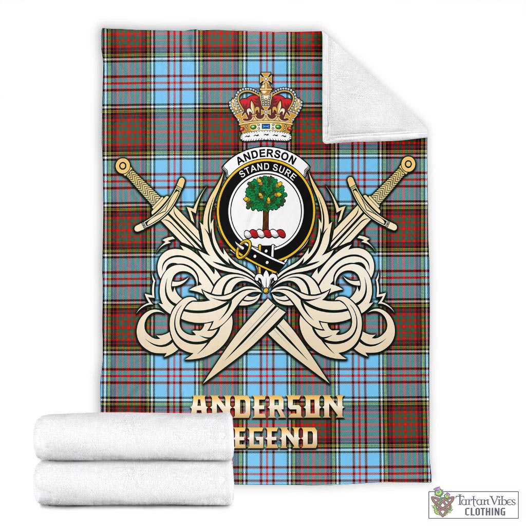 Tartan Vibes Clothing Anderson Ancient Tartan Blanket with Clan Crest and the Golden Sword of Courageous Legacy