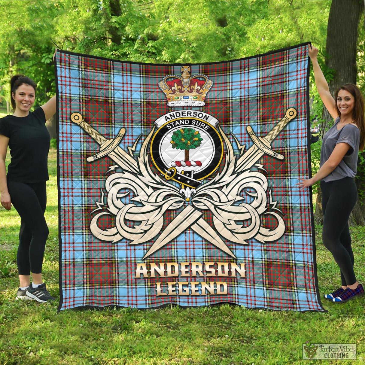 Tartan Vibes Clothing Anderson Ancient Tartan Quilt with Clan Crest and the Golden Sword of Courageous Legacy