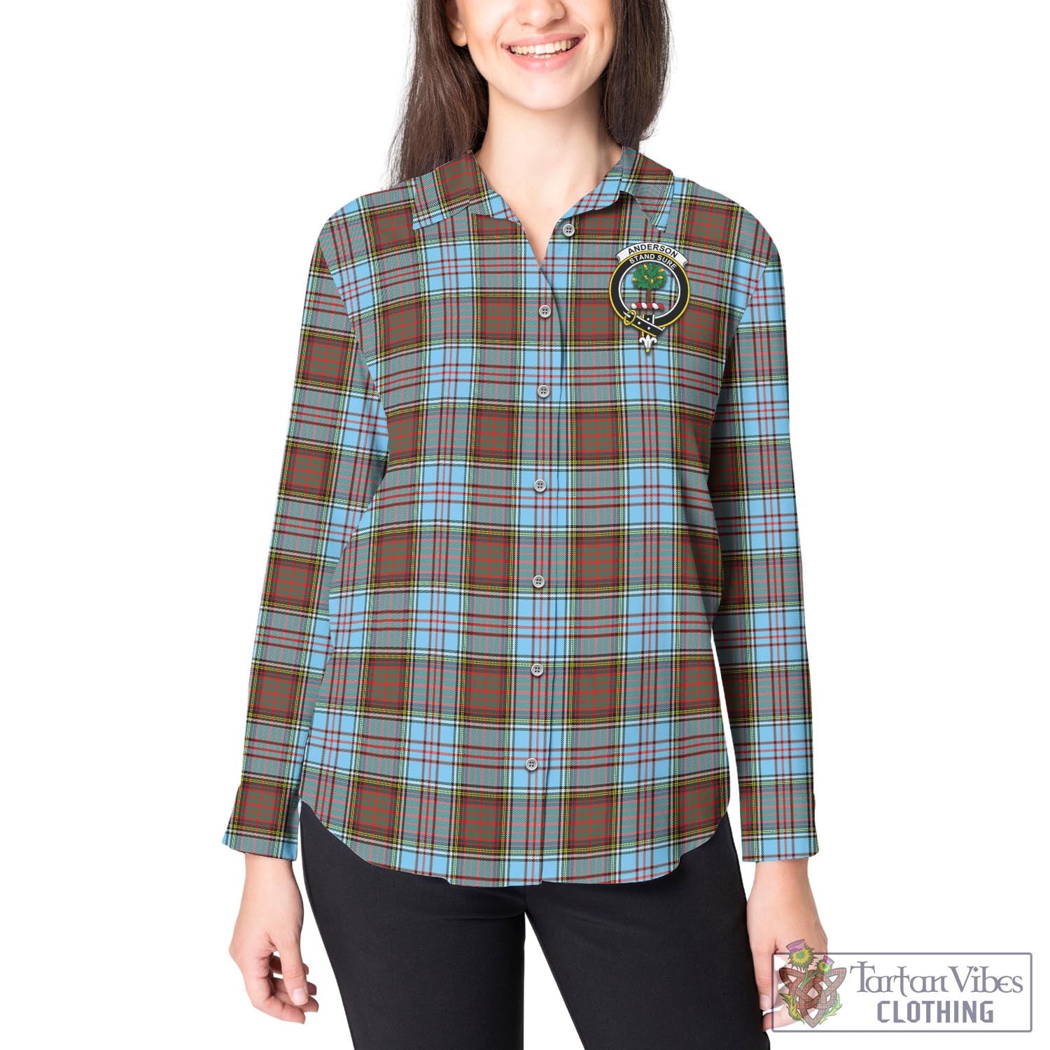 Tartan Vibes Clothing Anderson Ancient Tartan Womens Casual Shirt with Family Crest